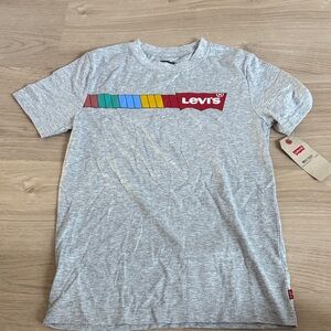 Levi's Gray Tee with Colorful Stripe Design